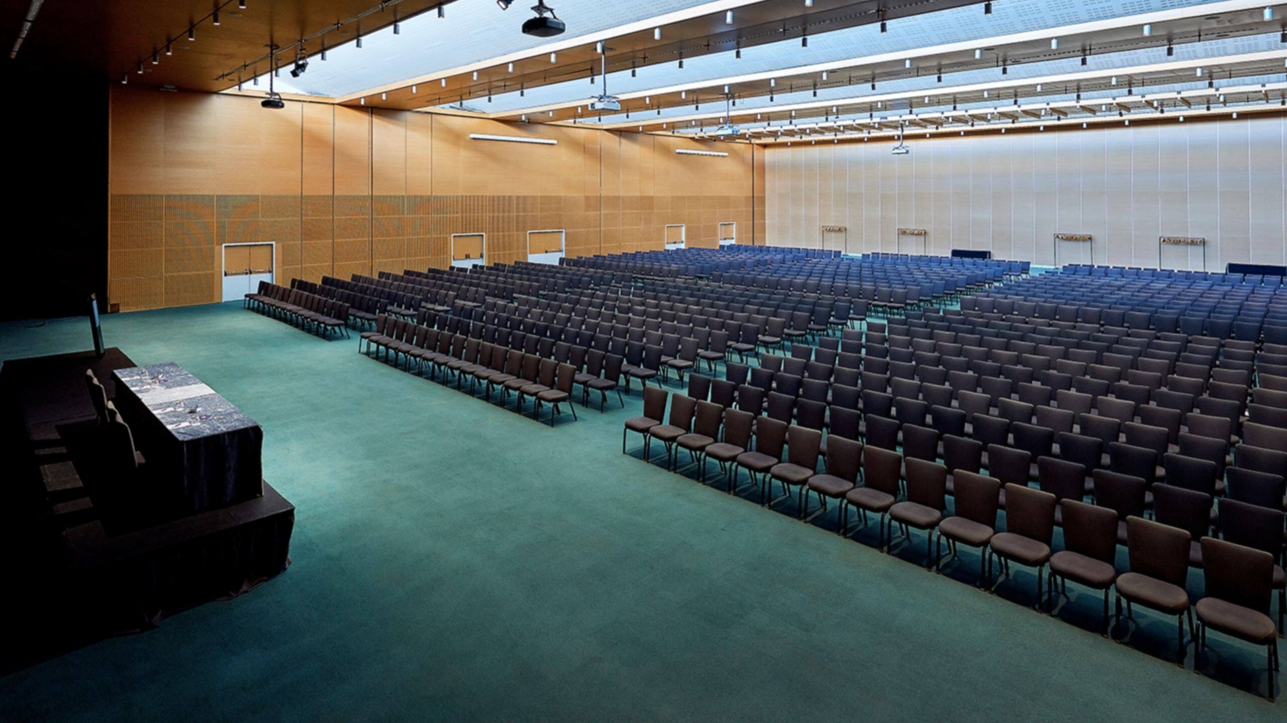 Large Cosmos Ballroom prepared in theatre style at Hyatt Regency Barcelona Tower